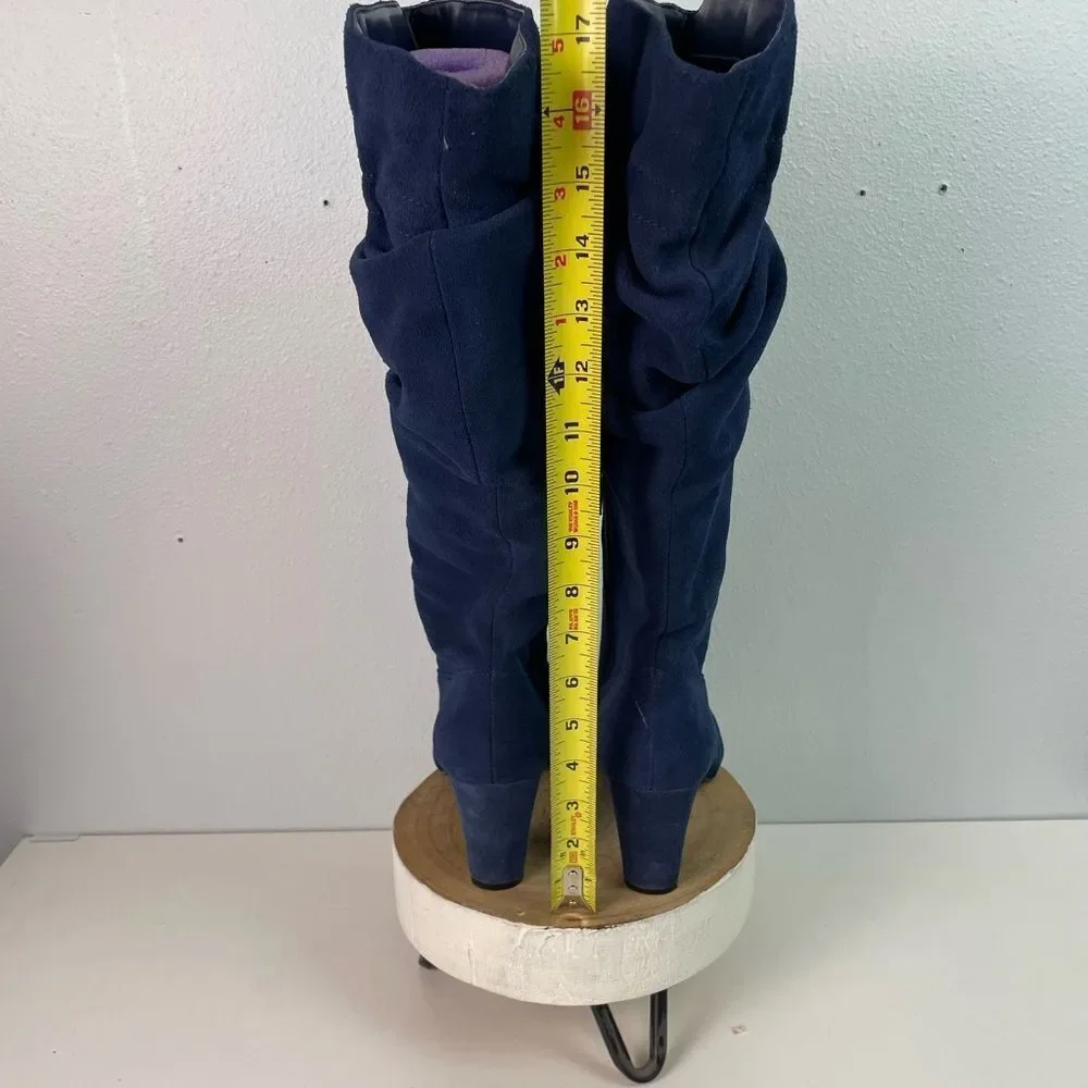 Hot in Hollywood Blue Leather Over the Knee Slouchy Boots Size 8W EUC